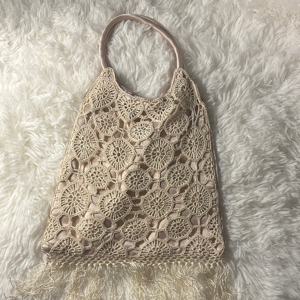 Cream/beige crochet handbag